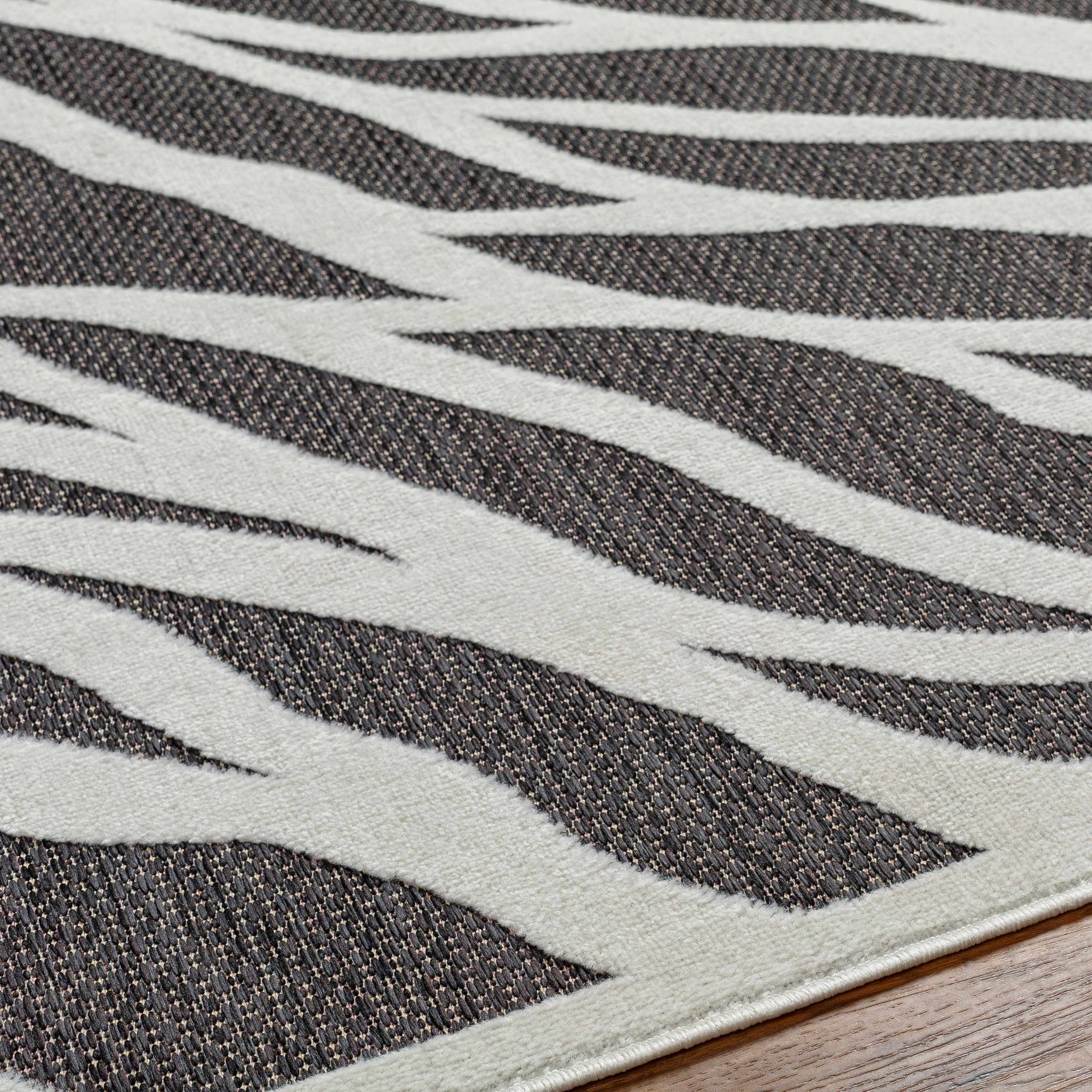 Astra Zebra Print Black Outdoor Rug - Clearance - Ornate Home