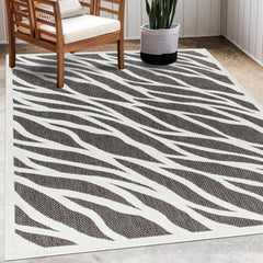 Astra Zebra Print Black Outdoor Rug - Clearance - Ornate Home