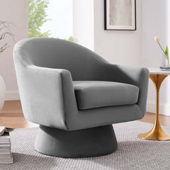 Astral Gray Performance Velvet Fabric and Wood Swivel Chair - Ornate Home