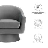 Astral Gray Performance Velvet Fabric and Wood Swivel Chair - Ornate Home
