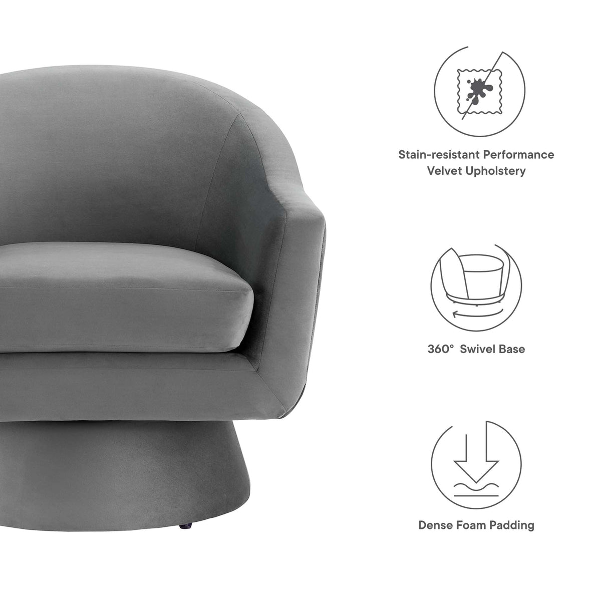 Astral Gray Performance Velvet Fabric and Wood Swivel Chair - Ornate Home