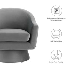 Astral Gray Performance Velvet Fabric and Wood Swivel Chair - Ornate Home