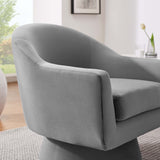 Astral Gray Performance Velvet Fabric and Wood Swivel Chair - Ornate Home