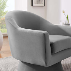 Astral Gray Performance Velvet Fabric and Wood Swivel Chair - Ornate Home