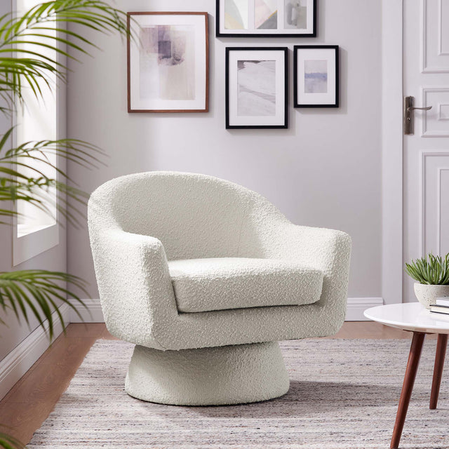 Astral Ivory Boucle Fabric Swivel Chair - Ornate Home