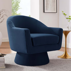 Astral Midnight Blue Performance Velvet Fabric and Wood Swivel Chair - Ornate Home