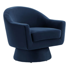 Astral Midnight Blue Performance Velvet Fabric and Wood Swivel Chair - Ornate Home