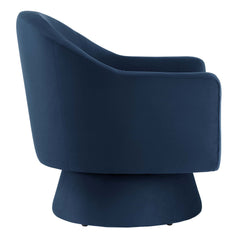 Astral Midnight Blue Performance Velvet Fabric and Wood Swivel Chair - Ornate Home