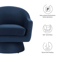 Astral Midnight Blue Performance Velvet Fabric and Wood Swivel Chair - Ornate Home