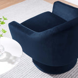 Astral Midnight Blue Performance Velvet Fabric and Wood Swivel Chair - Ornate Home