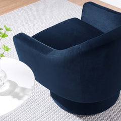 Astral Midnight Blue Performance Velvet Fabric and Wood Swivel Chair - Ornate Home