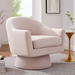 Astral Pink Performance Velvet Fabric and Wood Swivel Chair - Ornate Home