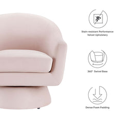 Astral Pink Performance Velvet Fabric and Wood Swivel Chair - Ornate Home