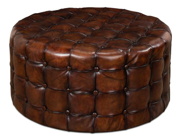 Atelier Leather Brown Leather Tufted Ottoman - Ornate Home