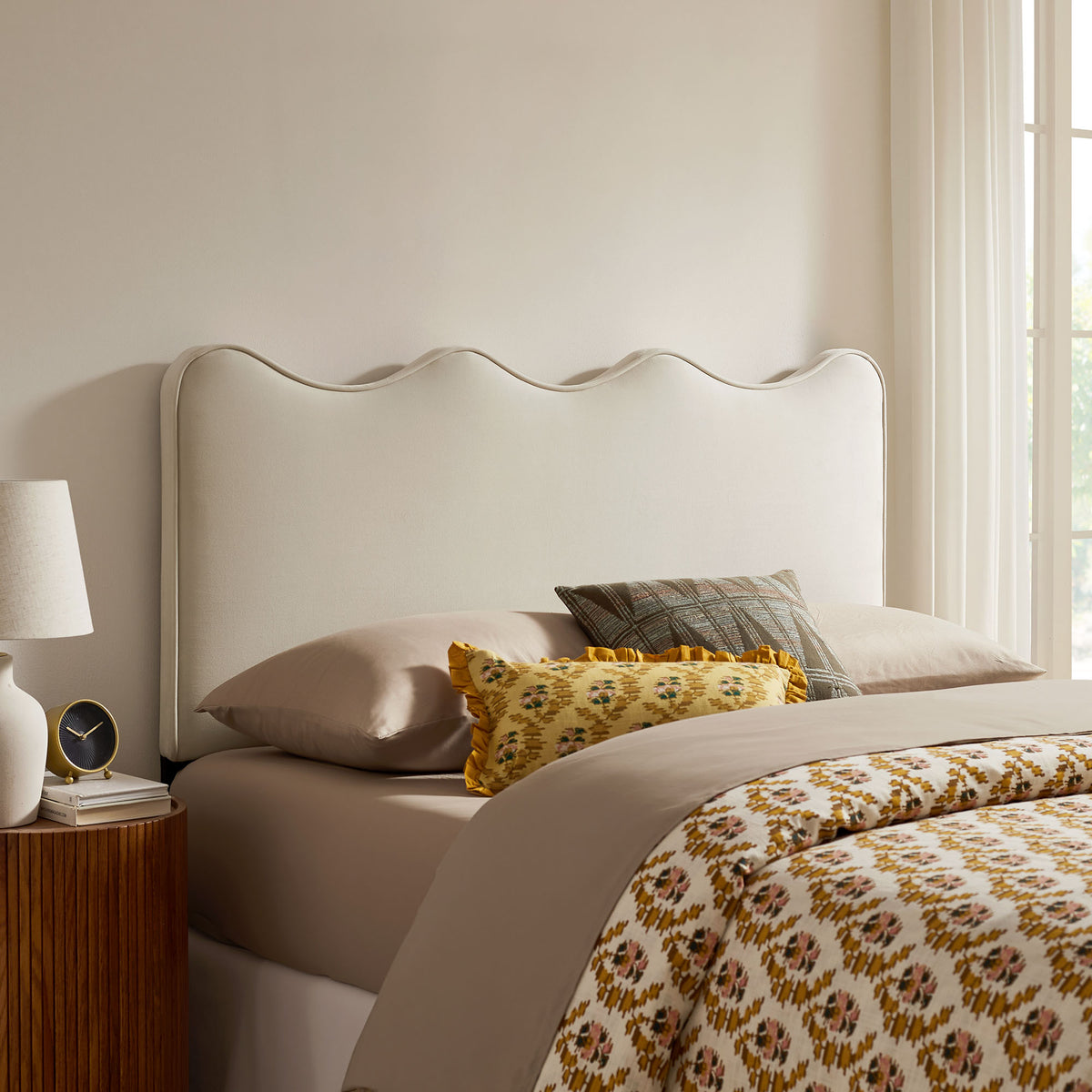 Athena Alabaster Stain-Resistant Performance Velvet Queen Size Headboard - Ornate Home