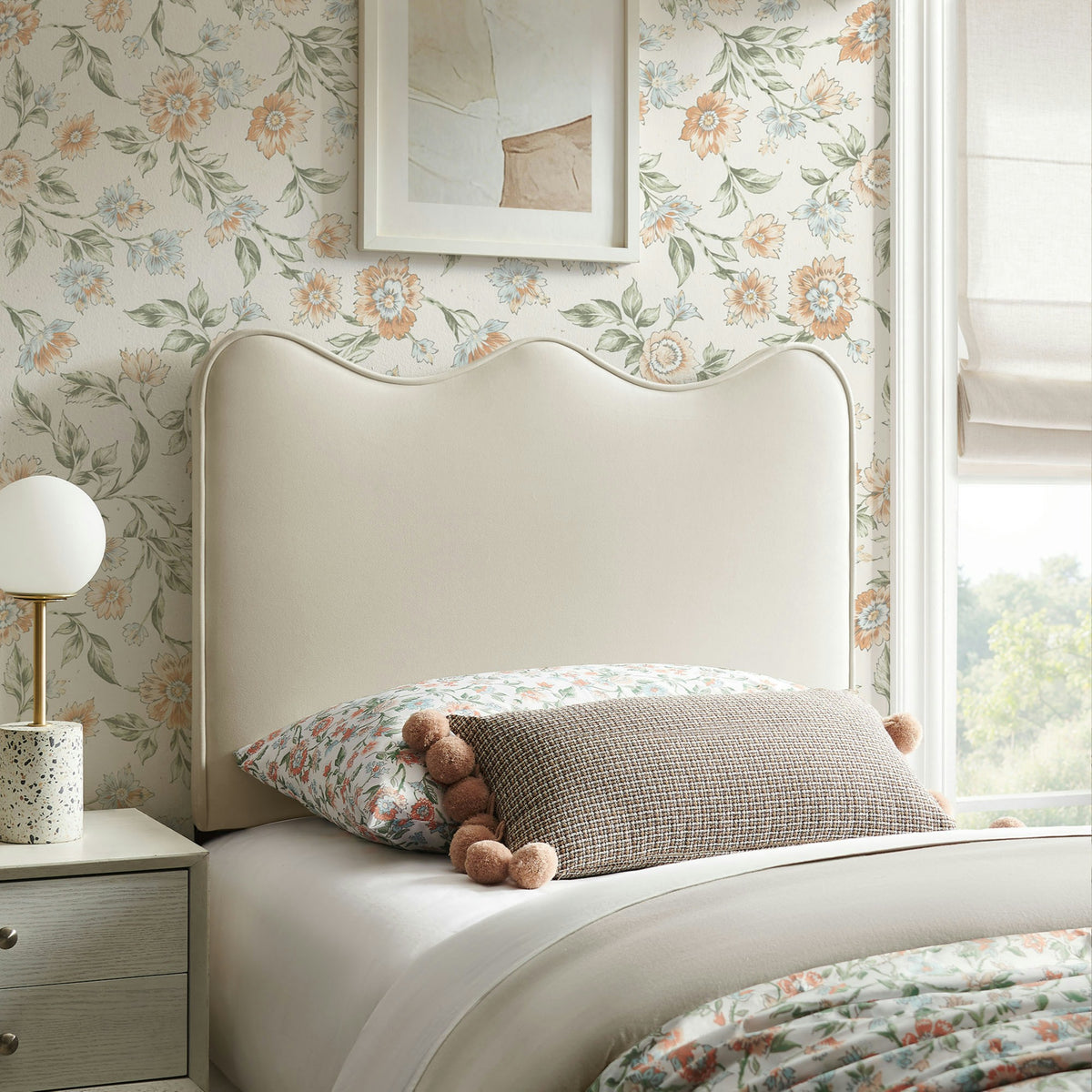 Athena Alabaster Stain-Resistant Performance Velvet Twin Size Headboard - Ornate Home