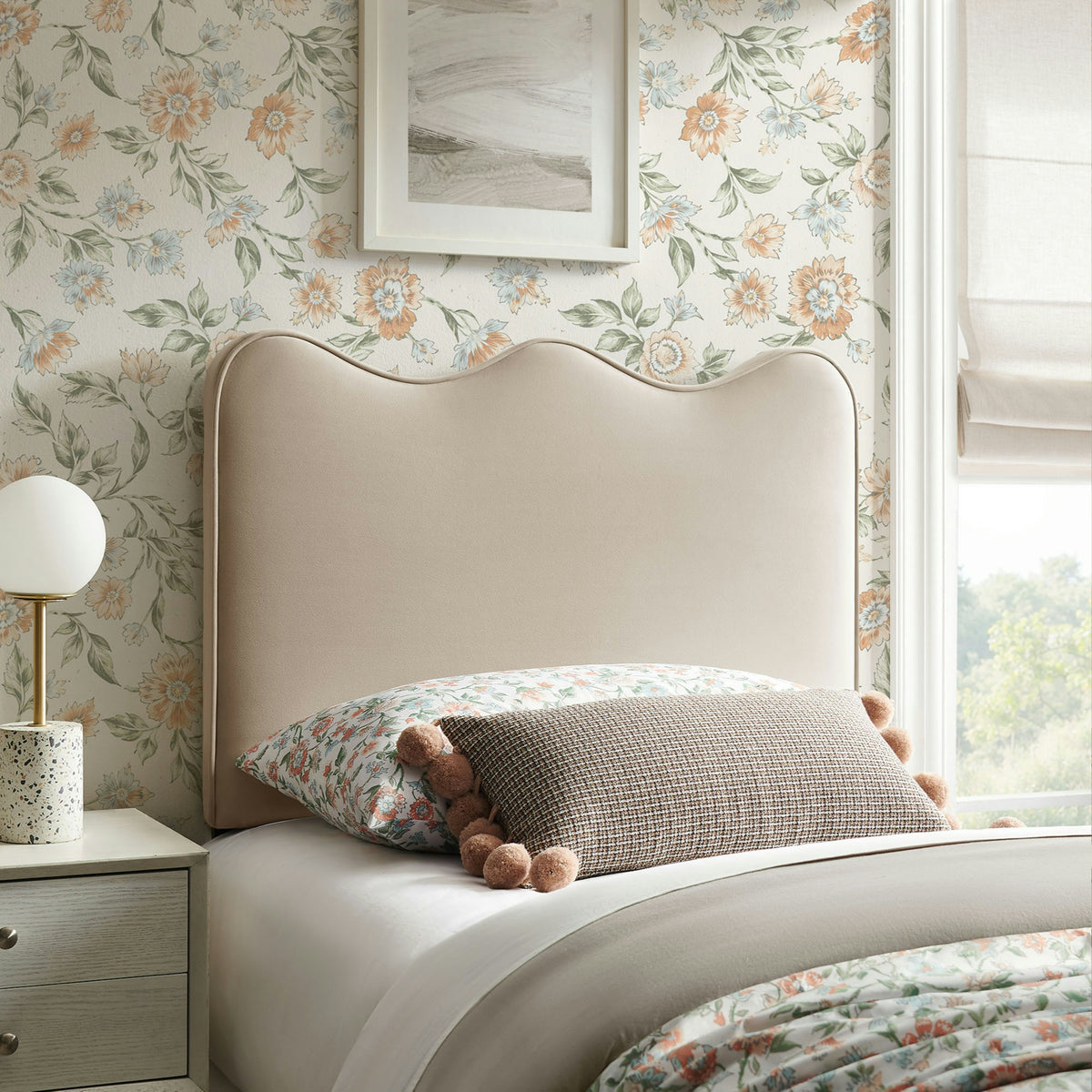 Athena Almond Stain-Resistant Performance Velvet Twin Size Headboard - Ornate Home