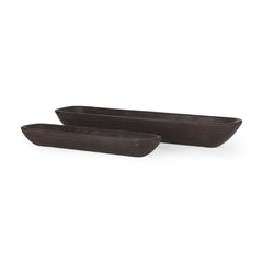 Athena Black-Brown Extra Large Reclaimed Wood Trays (Set of 2) - Ornate Home