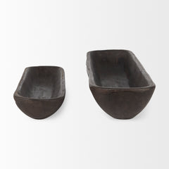 Athena Black-Brown Extra Large Reclaimed Wood Trays (Set of 2) - Ornate Home