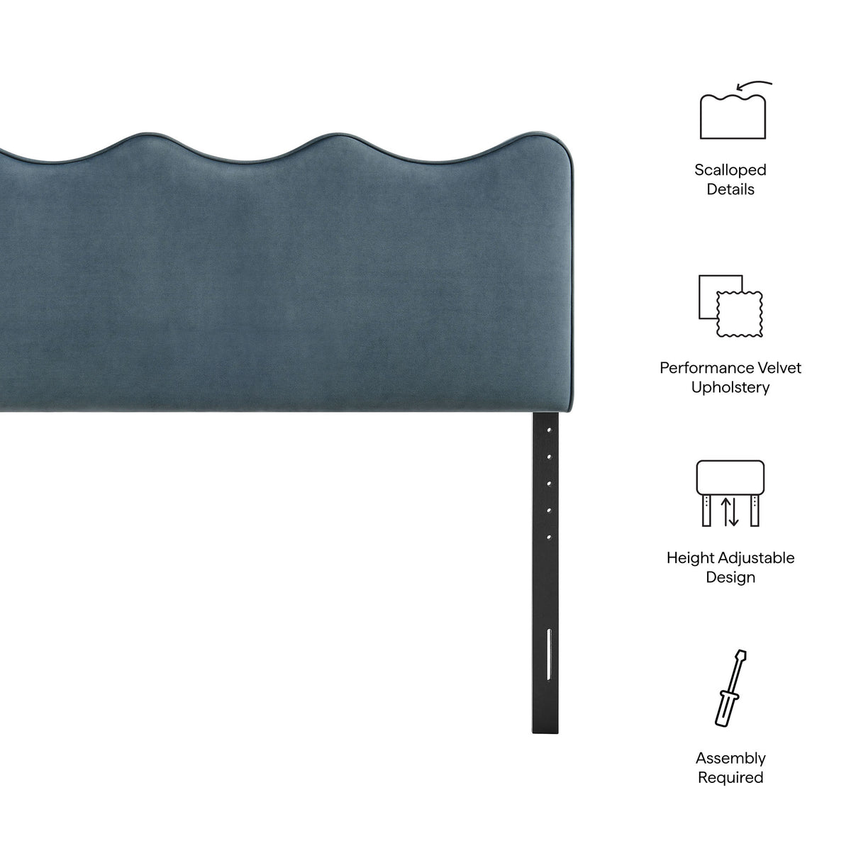 Athena Cadet Blue Stain-Resistant Performance Velvet Queen Size Headboard - Ornate Home