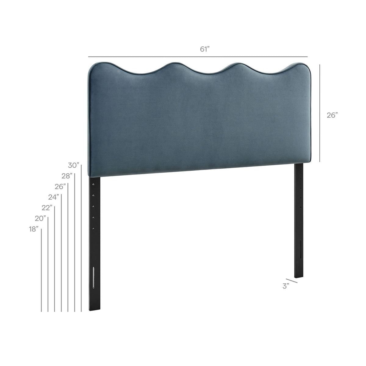 Athena Cadet Blue Stain-Resistant Performance Velvet Queen Size Headboard - Ornate Home
