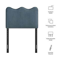 Athena Cadet Blue Stain-Resistant Performance Velvet Twin Size Headboard - Ornate Home