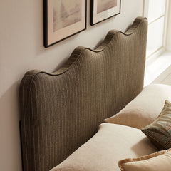 Athena Earth Stripe Striped Fabric Upholstered Full Size Headboard - Ornate Home