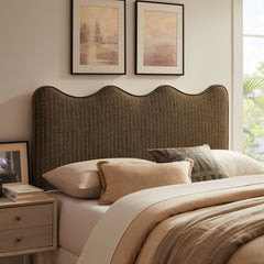Athena Earth Stripe Striped Fabric Upholstered King Size Headboard - Ornate Home