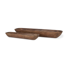 Athena Medium Brown Extra Large Reclaimed Wood Trays (Set of 2) - Ornate Home