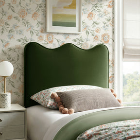 Athena Moss Green Stain-Resistant Performance Velvet Twin Size Headboard - Ornate Home