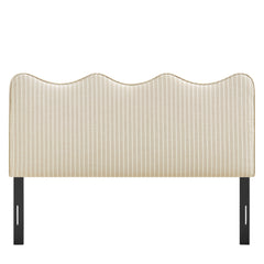 Athena Oatmeal Stripe Striped Fabric Upholstered King Size Headboard - Ornate Home