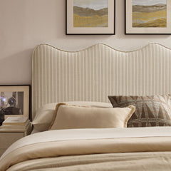 Athena Oatmeal Stripe Striped Fabric Upholstered King Size Headboard - Ornate Home