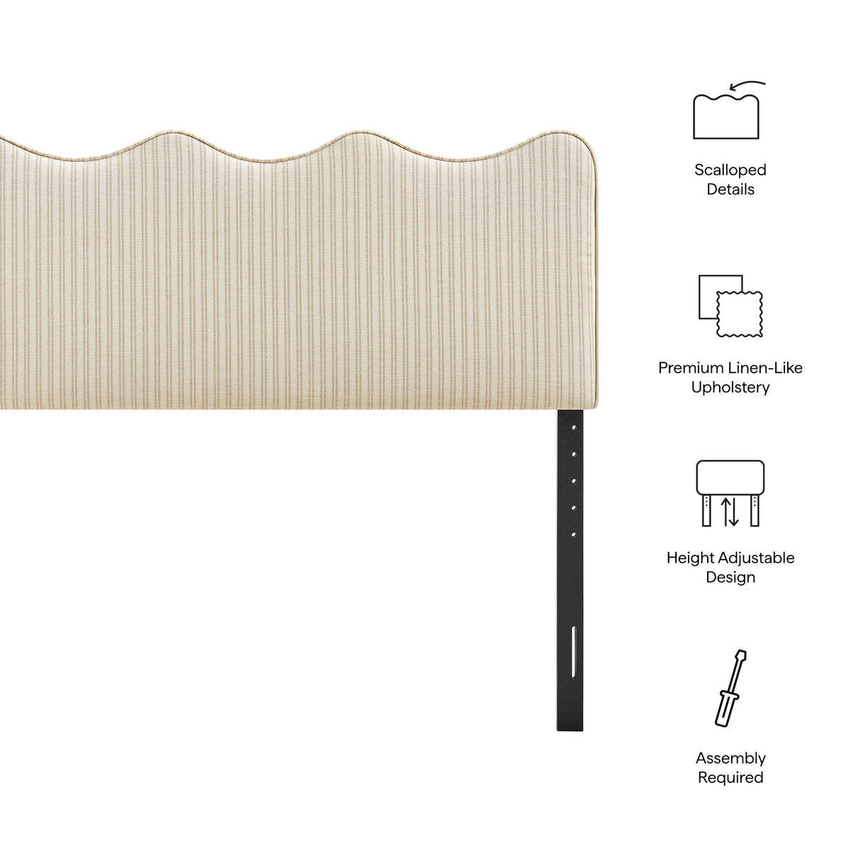 Athena Oatmeal Stripe Striped Fabric Upholstered King Size Headboard - Ornate Home