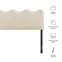Athena Oatmeal Stripe Striped Fabric Upholstered King Size Headboard - Ornate Home