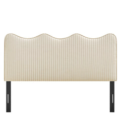 Athena Oatmeal Stripe Striped Fabric Upholstered Queen Size Headboard - Ornate Home