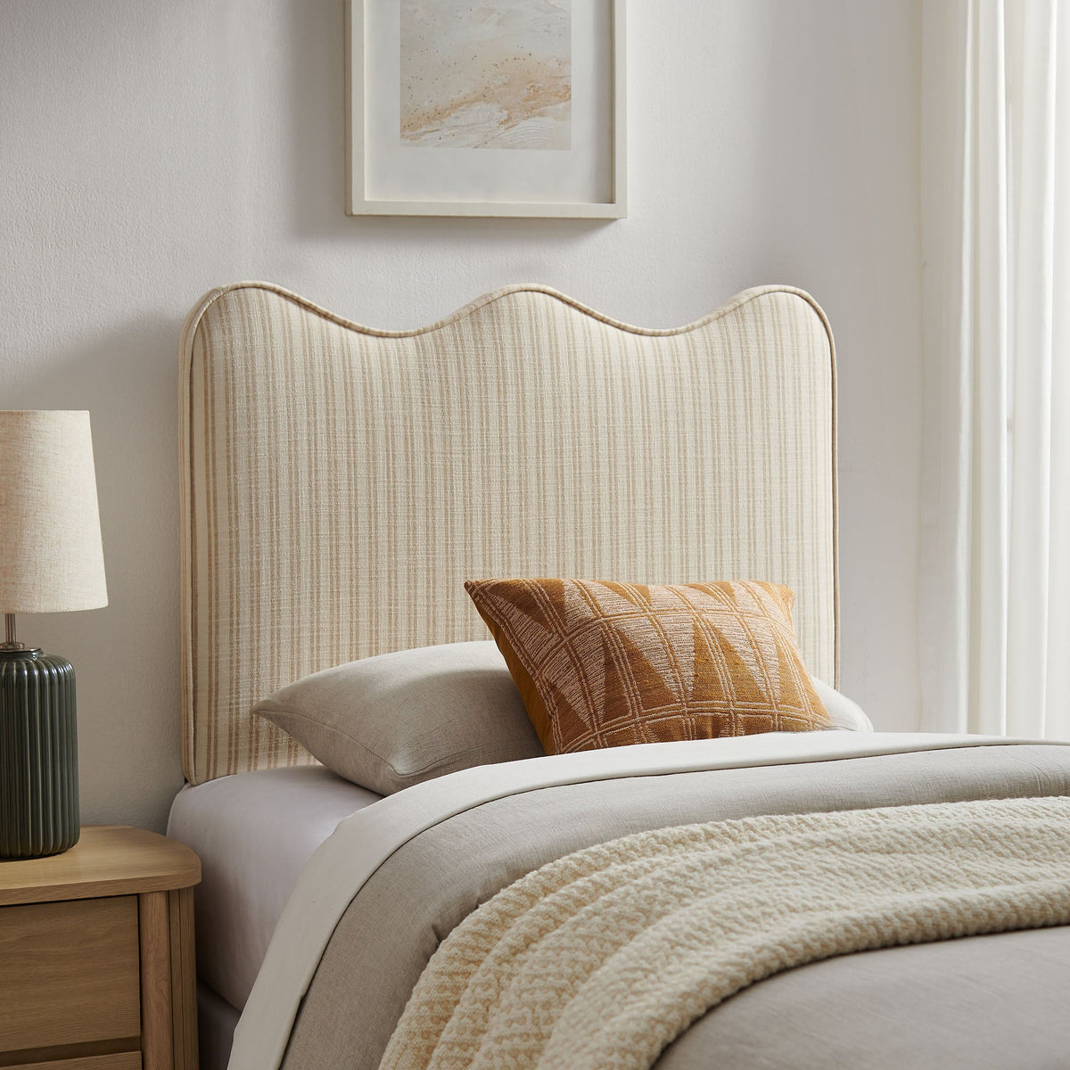 Athena Oatmeal Stripe Striped Fabric Upholstered Twin Size Headboard - Ornate Home