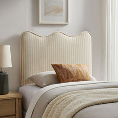 Athena Oatmeal Stripe Striped Fabric Upholstered Twin Size Headboard - Ornate Home