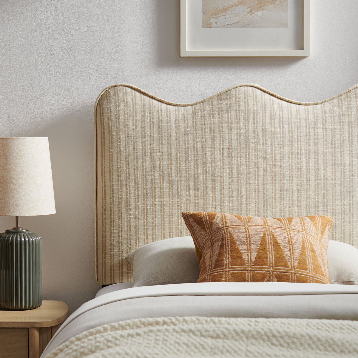 Athena Oatmeal Stripe Striped Fabric Upholstered Twin Size Headboard - Ornate Home