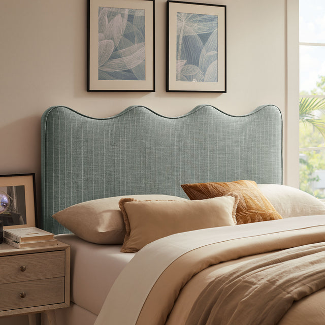 Athena Spa Blue Stripe Striped Fabric Upholstered Queen Size Headboard - Ornate Home