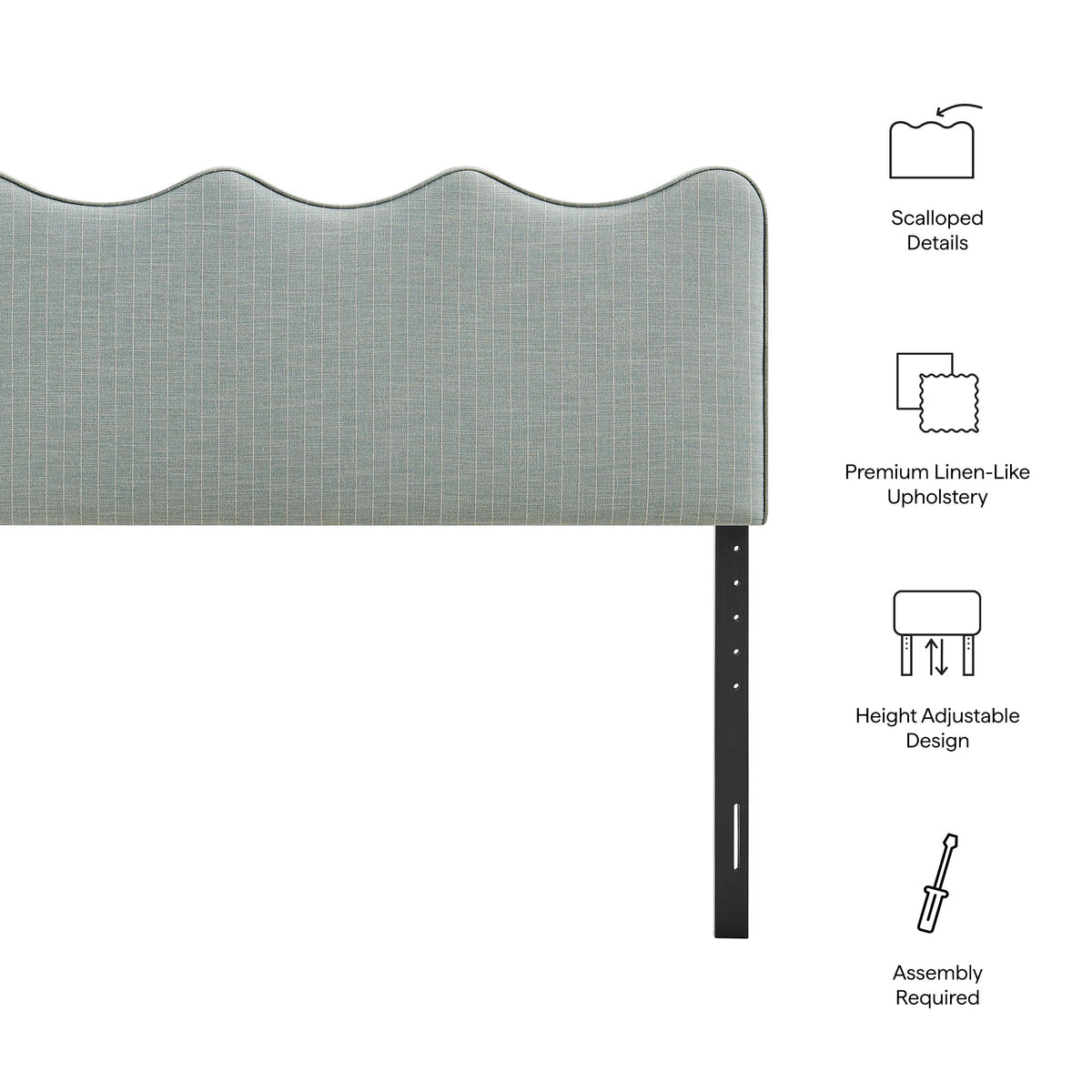 Athena Spa Blue Stripe Striped Fabric Upholstered Queen Size Headboard - Ornate Home