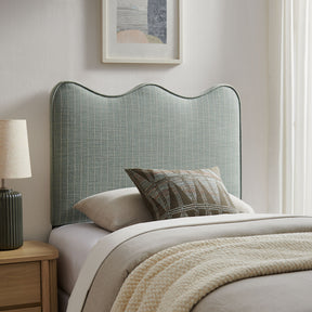 Athena Spa Blue Stripe Striped Fabric Upholstered Twin Size Headboard - Ornate Home