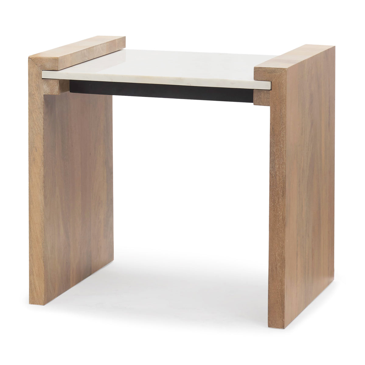 Athens Light Brown/White Wood Marble Accent Table - Ornate Home