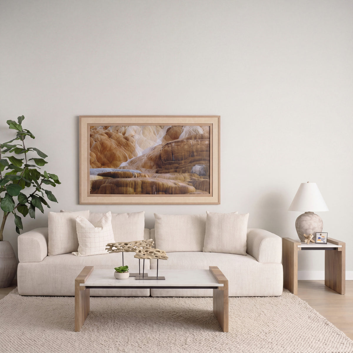 Athens Light Brown/White Wood Marble Accent Table - Ornate Home