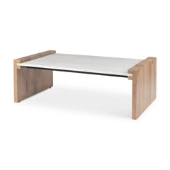 Athens Light Brown/White Wood and Marble Coffee Table - Ornate Home