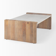 Athens Light Brown/White Wood and Marble Coffee Table - Ornate Home