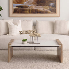 Athens Light Brown/White Wood and Marble Coffee Table - Ornate Home