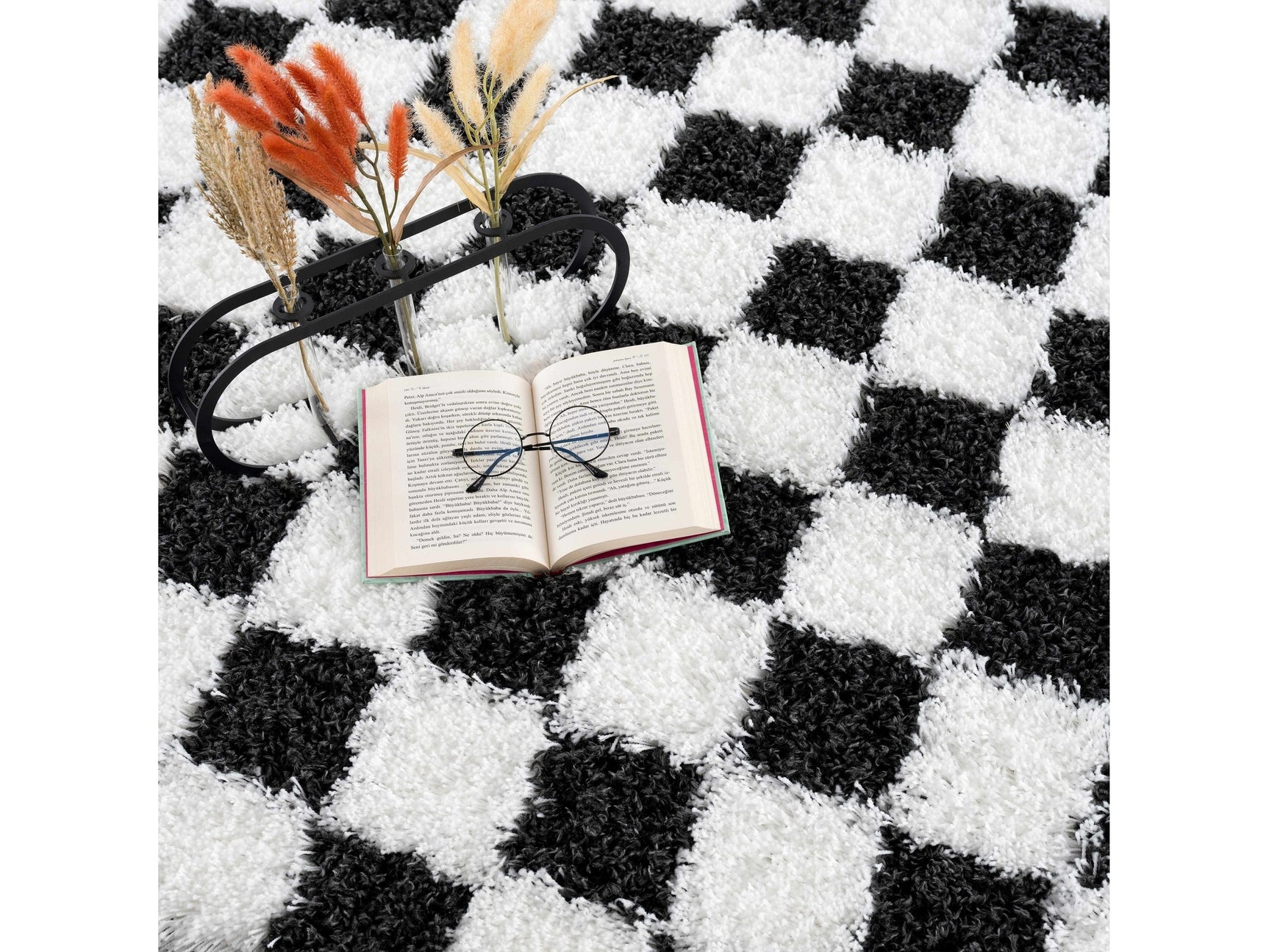 Atira Black & White Checkered Area Rug - Ornate Home