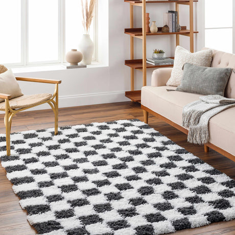 Atira Black & White Checkered Area Rug - Ornate Home