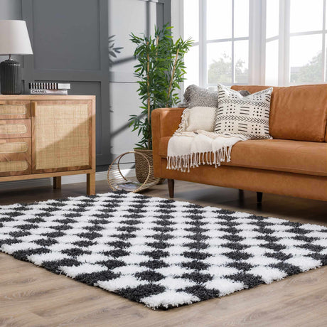 Atira Black & White Checkered Area Rug - Ornate Home