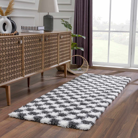 Atira Black & White Checkered Area Rug - Ornate Home